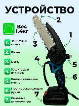 Пила аккумуляторная цепная с подачей масла для цепи и 2 аккумуляторами, сине-зеленый — фото 2