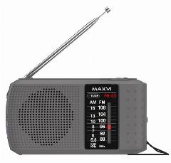 Портативный радио AM/FM-приемник Maxvi PR-03, серый, компактный, grey