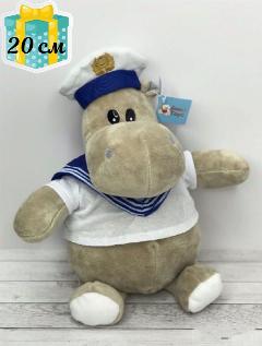 Мягкая игрушка Бегемот Моряк, 20 см, белый