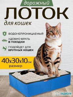 Лоток для кошек Ладиоли М-37, синий, дорожный, 40х30х10 см, размер L