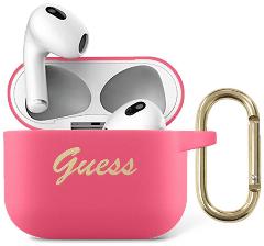 Guess для Airpods 3 чехол Silicone with ring Script logo Fushia