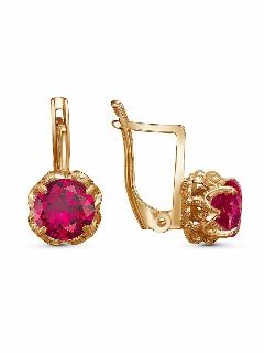 Серьги ZLATBERRY, серебро, 925 проба, корунд синтетический, красный, золотой, 8 мм