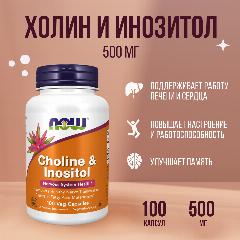 NOW foods Холин и Инозитол 500 мг, Choline & Inositol 250/250 mg, 100 таблеток (капсул), витаминный комплекс для мозга