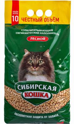 Сибирская кошка лесной наполнитель древесный для туалета кошек (10 л)