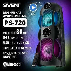Портативная акустика АС PS-720, черный (80 Вт, TWS, Bluetooth, FM, USB, microSD, LED-дисплей, 4400мА*ч)