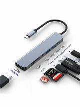 Переходник для Macbook Type-c 7в1 HDMI USB SD MicroSD, серый металлик — фото 3