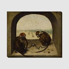 Картина на холсте Две прикованные обезьяны (1562) Брейгель П, желтый, бежевый, персиковый