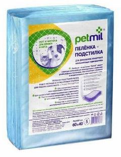 Петмил Пеленка впитывающая одноразовая 60*40*5шт (1 шт)