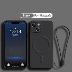 Оригинальный силиконовый Магнитный чехол для беспроводной зарядки Magsafe для iPhone 16 15 14 13 12 Mini 11 Pro Max X XR XS Plus, чехол с ремешком, Black, For iPhone 13 Mini