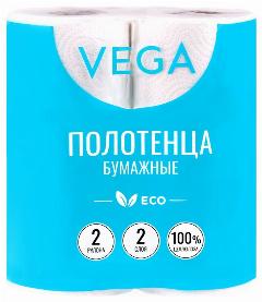 Полотенца бумажные в рулонах Vega, 2-слойные, 12м/рул, белые, 2шт. (арт. 315622)