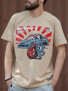 Футболка Resource Stickers Nissan Silvia S15 кот с гоночным колесом / Resource Stickers, бежевый, 48