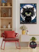 Картина по номерам "Котик и Луна" 40x50см Холст на Подрамнике, черный, синий, 40x50 см — фото 2