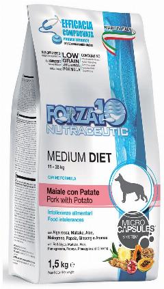 Корм сухой Forza10 "Diet" для взрослых собак средних пород, со свининой, картофелем и рисом с микрокапсулами, 1,5 кг