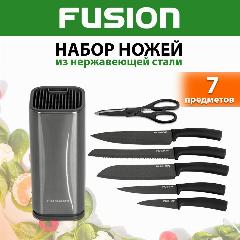 Набор кухонных ножей 5 шт на подставке с ножницами Fusion SKSS6103, silver, серебристый