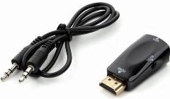 Переходник Cablexpert HDMI -> VGA , 19M/15F, Jack3.5 аудиовыход, черный