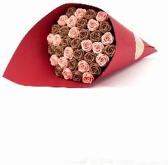 Шоколадный букет из 37 роз на последний звонок CHOCO SFERA, в Красной подарочной обертке: Шоколадный и Розовый микс Бельгийского шоколада, 444 гр. B37-K-SHR