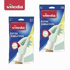 Перчатки латексные Vileda Extra Sensation, размер: M, комплект: 2 пары, 167397-2, бирюзовый