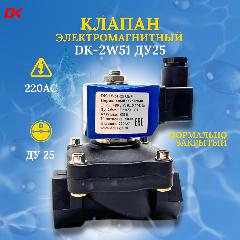 Клапан электромагнитный DK-2W51 нормально закрытый прямого действия (пластик) Ду25, 220AC