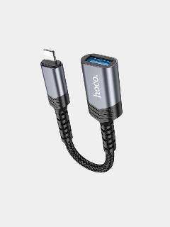 Переходник адаптер Lightning (M) to USB2.0 (F), Hoco UA24 OTG Converter, Серый+Черный