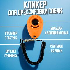 Кликер для дрессировки собак на браслете с карабином, цвет оранжевый