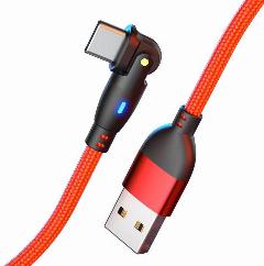 Кабель USB Type-C с поворотным коннектором, передача данных, быстрая зарядка 3А, длина 2м, красный