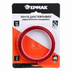 Клейкая лента двухсторонняя 19мм х 3м ермак, (полипропилен, инд. упаковка), красный, прозрачный, крвсный;прозрачный