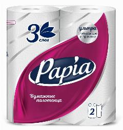 Papia Полотенца бумажные 3сл 2рул {1/2 листа}, белый, 25 х 22.7