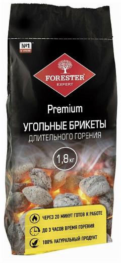 Уголь древесный в брикетах Forester длительного горения 1,81 кг