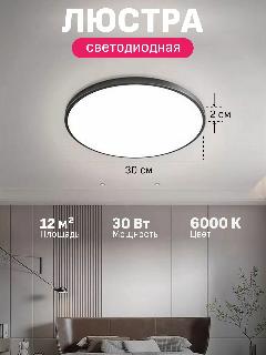 Люстра потолочная светодиодная на кухню Maple Lamp PL-2929-6000K-BLACK, черная, 30 Вт (12 кв м), холодный белый