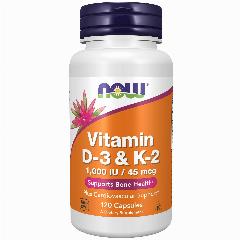 Витамины NOW Vitamin D3 K2, укрепление костей и сердца, 25 мкг/45 мкг, 120 капсул