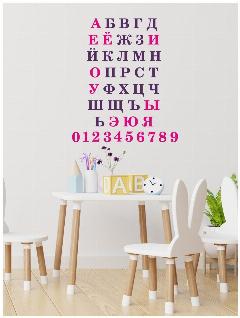 Наклейки на стену детские Алфавит и цифры от 0 до 9 розовый и фуксия Lisadecor, сиреневый и фуксия
