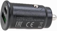 Зарядное устройство в автомобиль с 2-я разъемами: USB A и Type C 3 А, 12В, черный