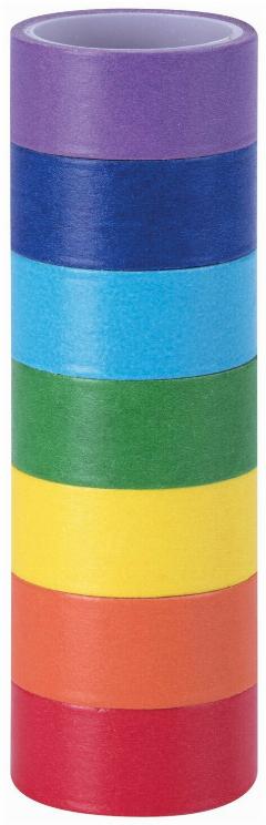 Клейкие WASHI-ленты для декора радужные, однотонные, 15 мм х 3 м, 7 цветов, рисовая бумага, остров сокровищ, 661702, ассорти