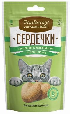 Деревенские лакомства "Сердечки" Здоровье мочевыводящих путей для кошек пакет, 30 гр
