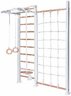 Детский спортивный комплекс для дома, игровой PERFETTO SPORT "Scala in legno con rete" bianco-naturale PS-125, белый