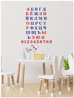 Наклейки на стену детские Алфавит и цифры от 0 до 9 синий и красный Lisadecor, сине-красный