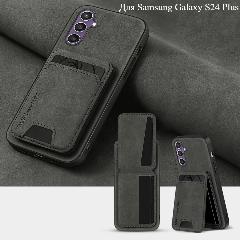 Премиум кожа чехол на Samsung Galaxy S24+, S24 Plus (Самсунг Галакси С24 Плюс), Противоударный чехол с магнитный картхолдером и подставкой, черный