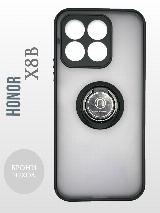 Чехол Honor X8b противоударный (Брони чехол) с кольцом-подставкой и металлической пластиной, черный — фото 1