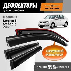 Дефлекторы окон Senator Renault Logan I (Рено Логан 1) 2004-2013 г. в. седан, накладные, 4шт, черный