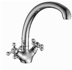 Смеситель DECOROOM DR54029 двуручный для кухни с высоким повортным изливом, хром