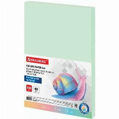 Бумага цветная Brauberg , А4, 80 г/м2, 100 л, пастель, зеленая, для офисной техники, 112444